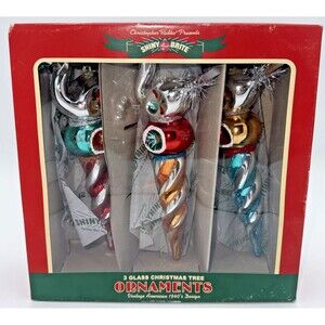 Christopher Radko Shiny Brite Swan Icicle Glass Christmas Ornaments Rare, 3 Ct